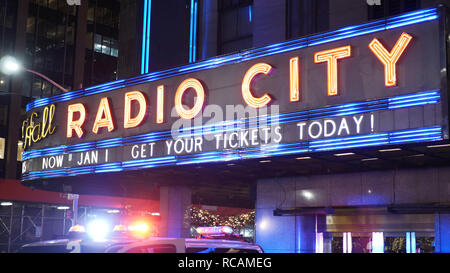 Radio City Music Hall in New York by night - NEW YORK / USA - DECEMBER 4, 2018 Stock Photo