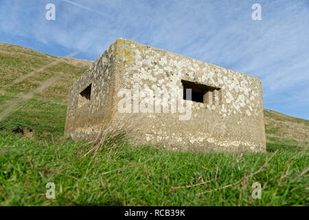Type 26 square pillbox built in the Second World War as part of the UK's defence against invasion by the Germans. Stock Photo