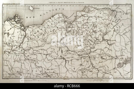 Napoleonic map. East Prussia and Poland. Atlas de l'Histoire du Consulat et de l'Empire. History of the Consulate and the Empire of France under Napoleon by Marie Joseph Louis Adolphe Thiers (1797-1877). Drawings by Dufour, engravings by Dyonnet. Edited in Paris, 1864. Stock Photo