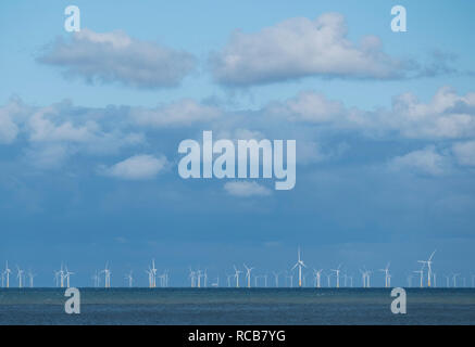 Gwynt y Mor offshore wind farm off the coast at Llandudno, Conwy, Wales, UK Stock Photo