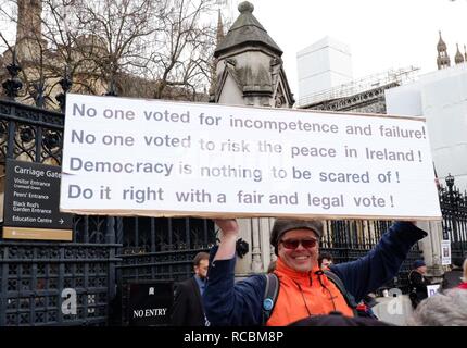Westminster, London, UK. 15th Jan 2019. Protest outside the Palace of Westminster (EU Withdrawal Bill) Credit: Jonathan Jones/Alamy Live News Stock Photo