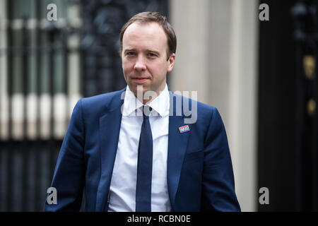 London, UK. 15th January, 2019. Matt Hancock MP, Secretary of State for Health and Social Care, leaves 10 Downing Street following a Cabinet meeting on the day of the vote in the House of Commons on Prime Minister Theresa May's proposed final Brexit withdrawal agreement. Credit: Mark Kerrison/Alamy Live News Stock Photo