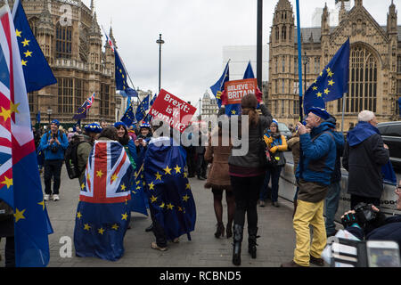 London, UK. 15th January 2019. Brexit protests outside Parliament in London, UK. Credit: Jason Wood/Alamy Live News. Stock Photo