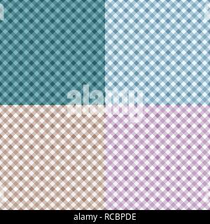 Set of four colored clean diagonal seamless patterns. Vector background. Rhombuses created from stripes. Stock Vector