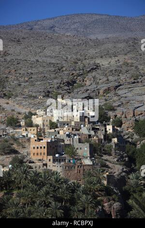 Al-Hamra, one of the oases in the Jebel Shams area, here the district of Misfah, Oman, Arabian Peninsula, Middle East, Asia Stock Photo