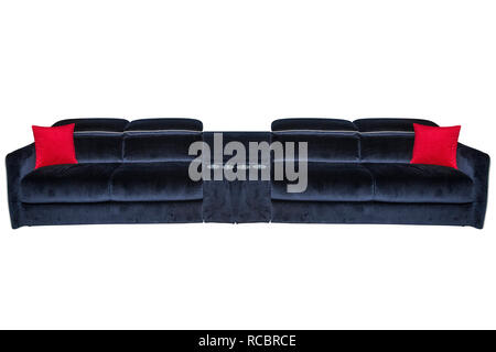 blue sofa with red pillows isolated on white background Stock Photo