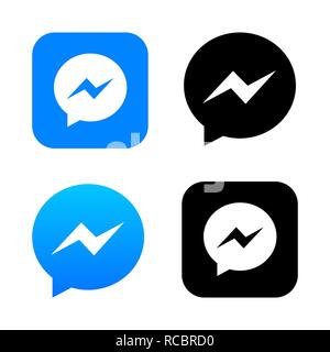 Blue chat app icon with message bubble vector logo on white. Stock Vector