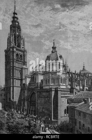Cathedral of Toledo, Spain, historical engraving, 1883 Stock Photo