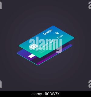 isometric credit card. vector illustration. flat style. Stock Vector