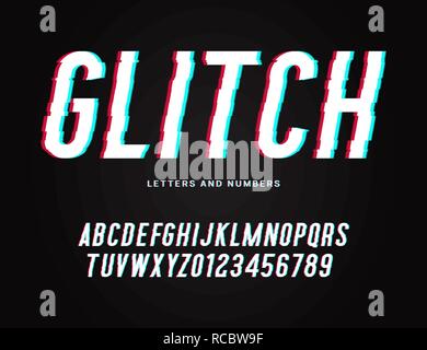 Trendy glitch typeface. distorted letters and numbers. Stock Vector