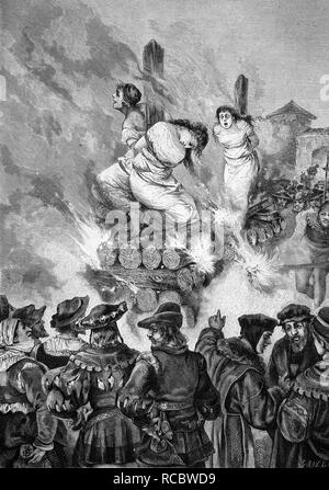 Burning Of Witches In Medieval Times, Historical Engraving Of 1883 ...