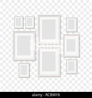 blank picture frames for photographs. vector realisitc mockup. design template on transparent background Stock Vector