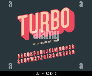 turbo vintage handcrafted 3d alphabet. vector illustration Stock Vector