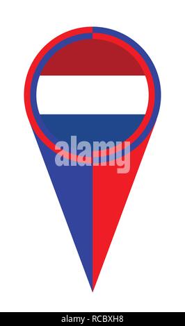 Red white and blue Stars and Stripes map pointer pin icon Netherlands location flag marker Stock Vector