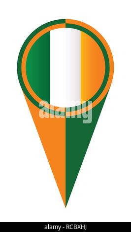 Red white and blue Ireland map pointer pin icon location flag marker Stock Vector