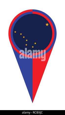 Red white and blue Alaska map pointer pin icon location flag marker Stock Vector