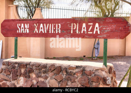 San Xavier Plaza sign outside the Native American Arts and Crafts store area in Tucson AZ Stock Photo