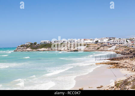 View along the beach in the  fishing village of Arniston, Agulhas, Western Cape, South Africa, a popular tourist destination Stock Photo