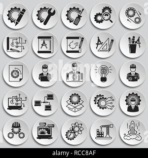 Engineering icons set on plates background for graphic and web design, Modern simple vector sign. Internet concept. Trendy symbol for website design web button or mobile app. Stock Vector