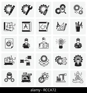 Engineering icons set on squares background for graphic and web design, Modern simple vector sign. Internet concept. Trendy symbol for website design web button or mobile app. Stock Vector