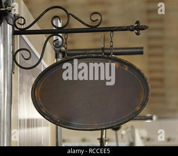 Rust Hamging Sign Vintage Style Brown Rust Metal Hanging Sign Board Stock Photo - Alamy