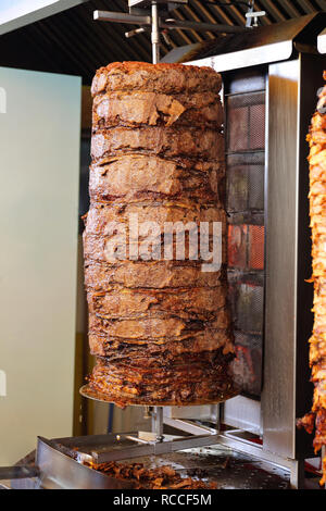 Lamb Kebab at Vertical Grill Rotisserie Stock Photo