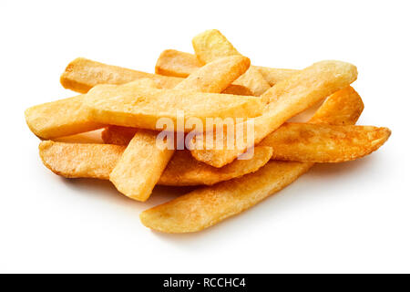 Depth sight of steak fried pommes frites or potato fries on isolated background Stock Photo