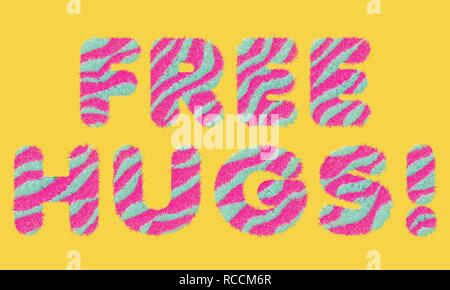 Free Hugs striped fluffy lettering Stock Vector