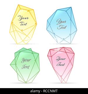 Polygonal crystal frames. Diamond shapes vector frame set, geometric shape modern text borders for elegant card or line logo Stock Vector