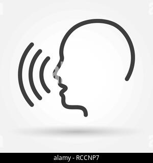 Voice control icon. Speak or talk recognition linear icon, speaking and talking command, sound commander or speech dictator head, vector illustration Stock Vector