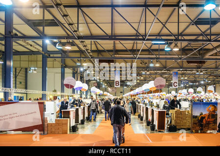 STRASBOURG, FRANCE - FEB 19, 2018 Perspective stands of French wine at the Vignerons independant English: Independent winemakers of France wine fair in Strasbourg Stock Photo