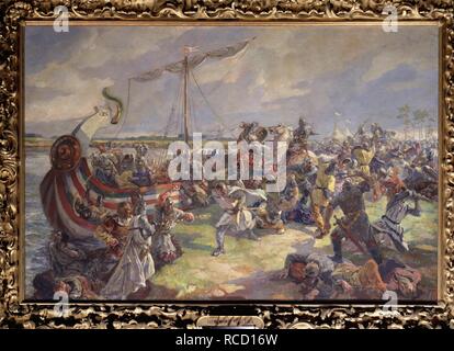 The Battle of the Neva on July 15, 1240. Museum: State Central Navy Museum, St. Petersburg. Author: Truze-Ternovskaya, Julia Nikolaevna. Stock Photo