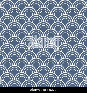 Vector Japanese waves on blue background repeat seamless pattern. Stock Vector