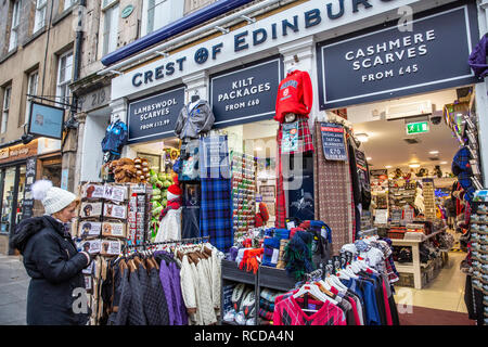 Crest of Edinburgh store on the Royal mile in Edinburgh selling scottish and tartan clothing and souvenirs,Edinburgh,Scotland Stock Photo
