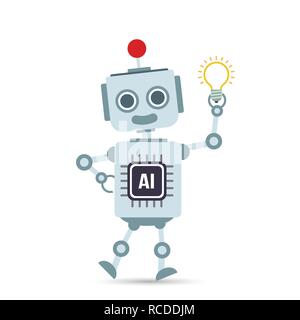 AI Artificial intelligence Technology robot cartoon holding bulb lamp design element vector illustration eps10 Stock Vector