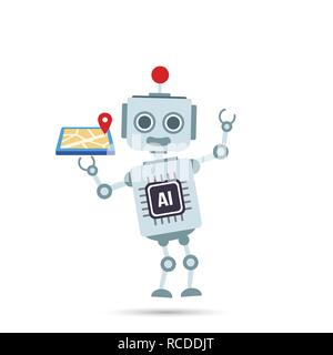 AI Artificial intelligence Technology robot is holding gps map element vector illustration eps10 Stock Vector