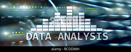 Big Data analysis text on server room background. Internet and modern technology concept. Stock Photo