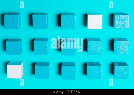 Geometric, abstract creative background of blue and white cubes. Problem solving concept, logical thinking, leader Stock Photo