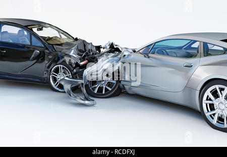 Two Cars Accident Crashed Cars One Silver Sedan Against One Red