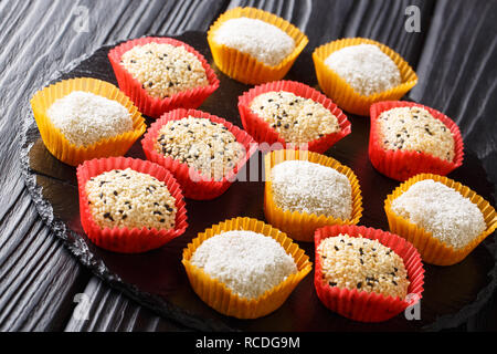 Daifuku Mochi Japanese desert on slate board. horizontal Stock Photo