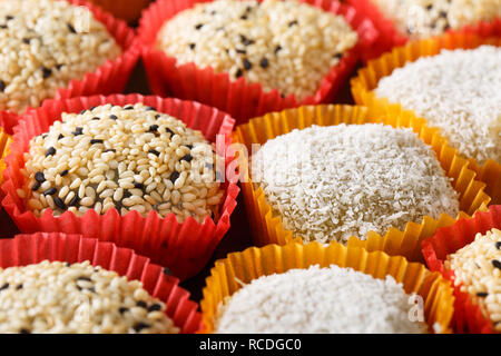 Traditional Japanese rice dessert mochi closeup. horizontal background Stock Photo