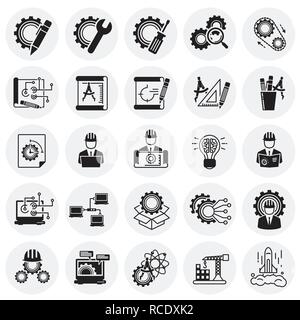 Engineering icons set on circles background for graphic and web design, Modern simple vector sign. Internet concept. Trendy symbol for website design  Stock Vector