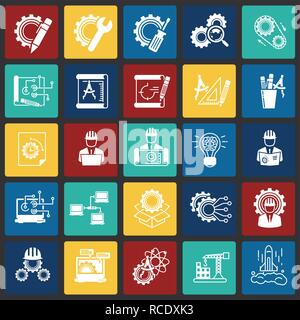 Engineering icons set on color squares background for graphic and web design, Modern simple vector sign. Internet concept. Trendy symbol for website d Stock Vector