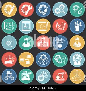Engineering icons set on color circles black background for graphic and web design, Modern simple vector sign. Internet concept. Trendy symbol for web Stock Vector