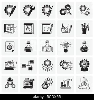 Engineering icons set on squares background for graphic and web design, Modern simple vector sign. Internet concept. Trendy symbol for website design  Stock Vector