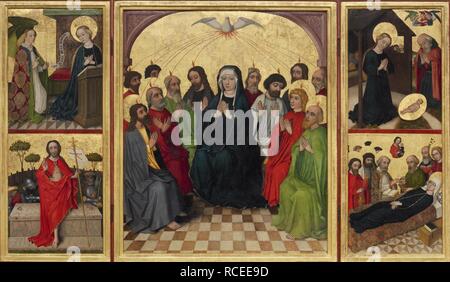 Retable of the Holy Spirit (open). Pentecost, Annunciation, Nativity, Resurrection of Christ and Death of the Virgin. Museum: Kolumba, Cologne. Author: Workshop of the Wolfgang Retable. Stock Photo