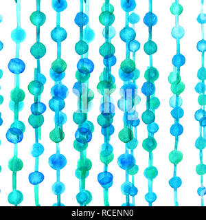A seamless watercolor pattern with teal blue and green beads garlands Stock Photo