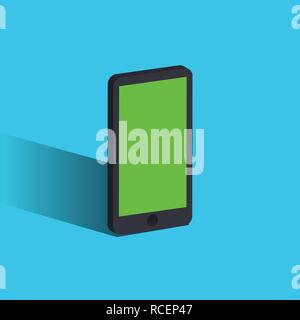 Vector 3d realistic cell phone. smartphone with green screen and original design Stock Vector