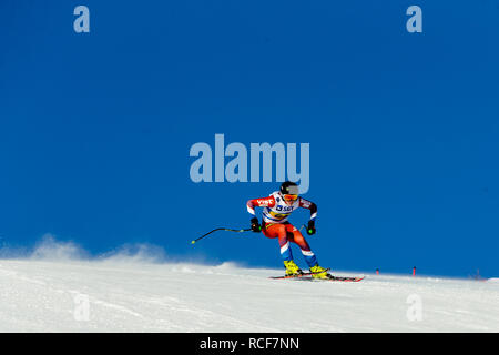 Magnitogorsk, Russia - December 18, 2018: men athlete racer in downhill skiing during National championship alpine skiing Stock Photo