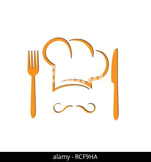 Chef's hat with fork and knife.  Conceptual illustration for logo or menu. Stock Vector